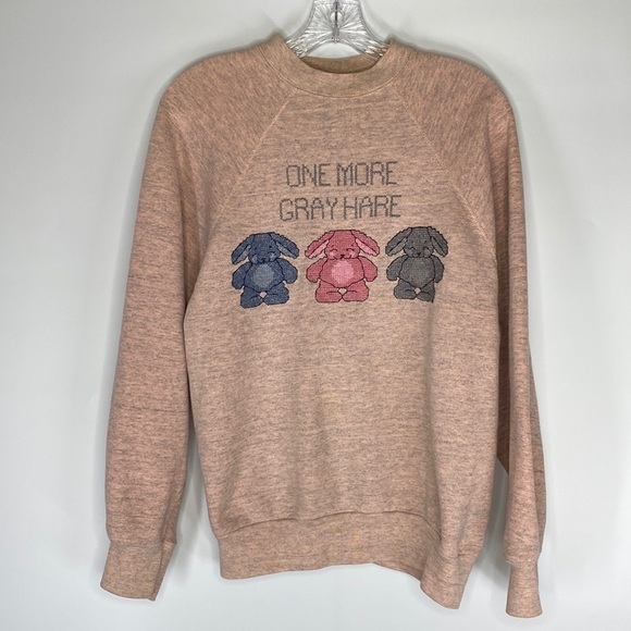 Vintage Size Appeal One More Gray Hare Bunny Pink Raglan Sweatshirt 1X - Picture 1 of 7